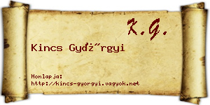 Kincs Györgyi névjegykártya